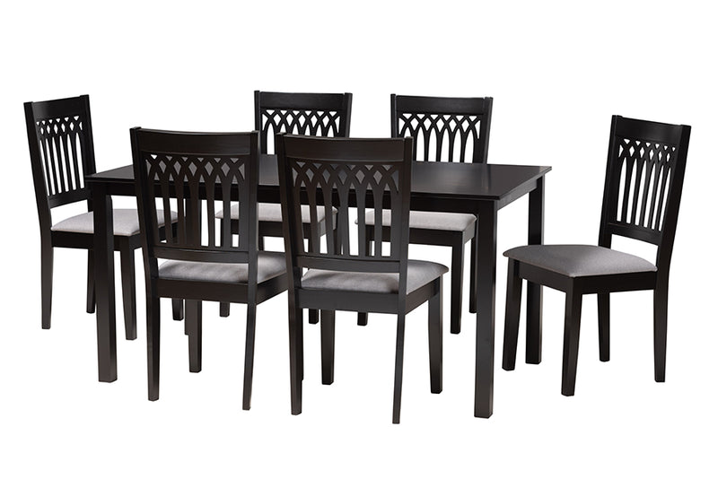 Oteria Modern Gray Fabric and Dark Brown Finished Wood 7-Piece Dining Set