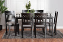 Oteria Modern Gray Fabric and Dark Brown 7-Piece Dining Set Baxton
