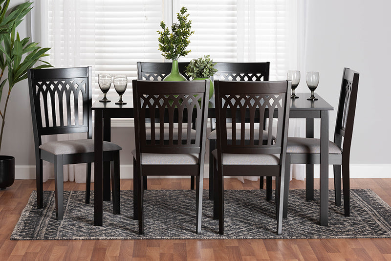 Oteria Modern Gray Fabric and Dark Brown Finished Wood 7-Piece Dining Set