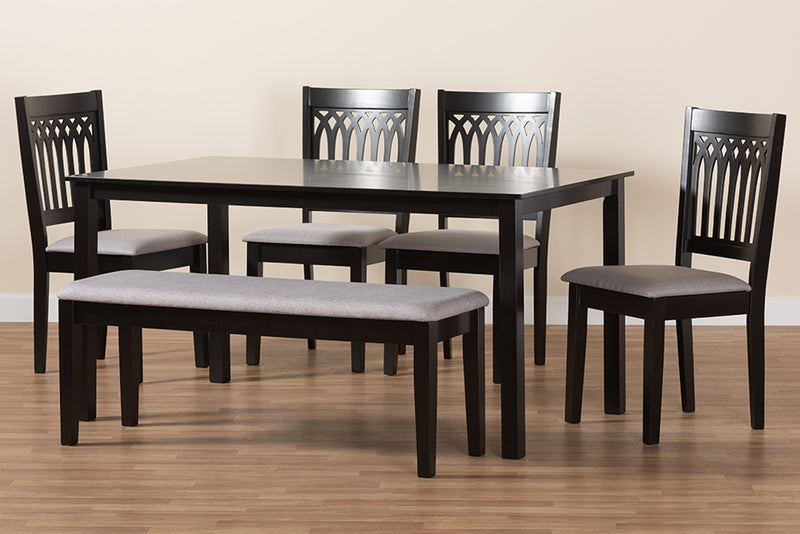 Oteria Modern Gray Fabric and Dark Brown Finished Wood 6-Piece Dining Set