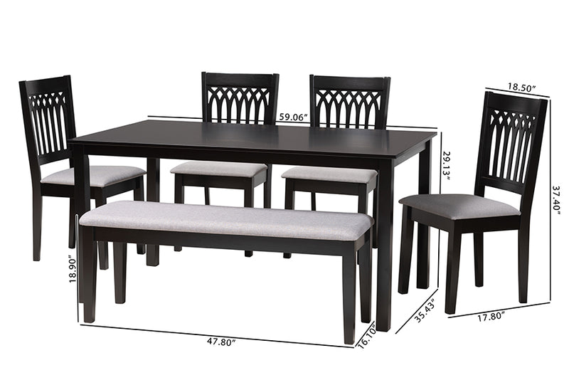 Oteria Modern Gray Fabric and Dark Brown Finished Wood 6-Piece Dining Set