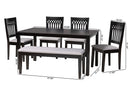 Oteria Modern Gray Fabric and Dark Brown 6-Piece Dining Set Baxton