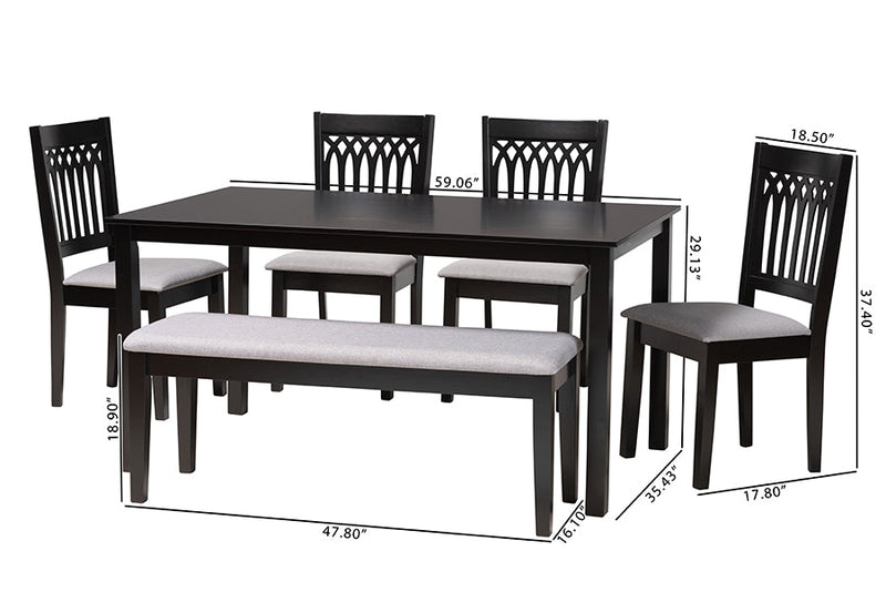 Oteria Modern Gray Fabric and Dark Brown 6-Piece Dining Set Baxton