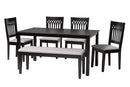 Oteria Modern Gray Fabric and Dark Brown 6-Piece Dining Set Baxton