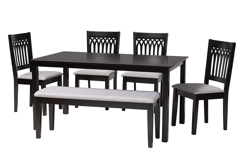 Oteria Modern Gray Fabric and Dark Brown 6-Piece Dining Set Baxton