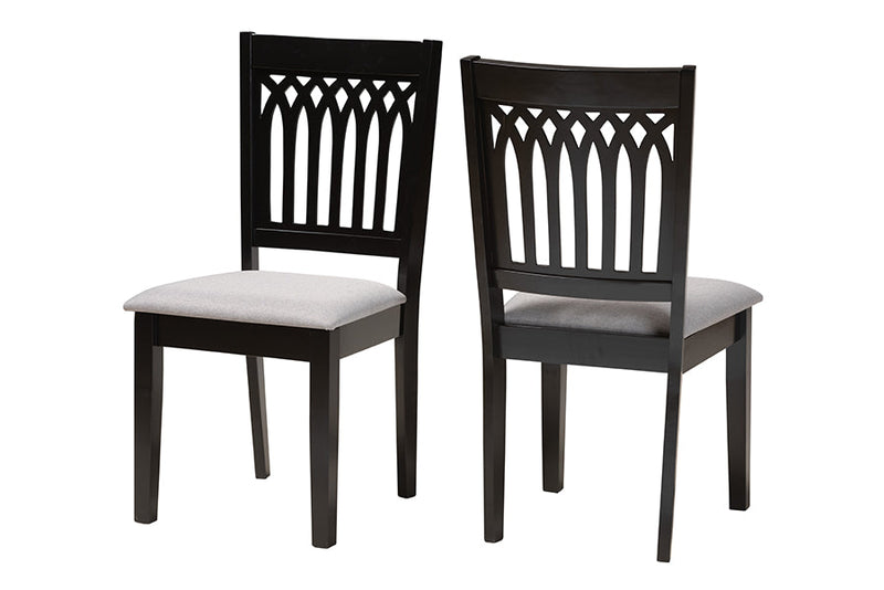 Oteria Modern Gray Fabric and Dark Brown 2Pc Dining Chair Set Baxton