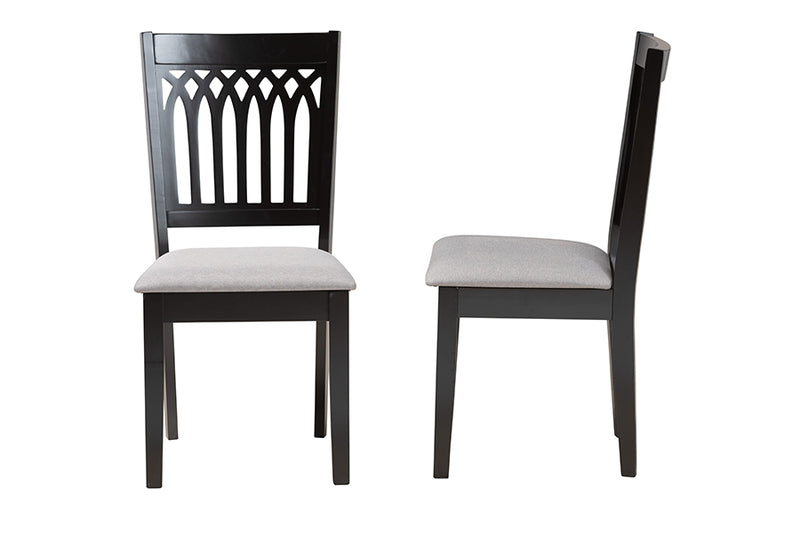 Oteria Modern Gray Fabric and Dark Brown Finished Wood 2-Piece Dining Chair Set