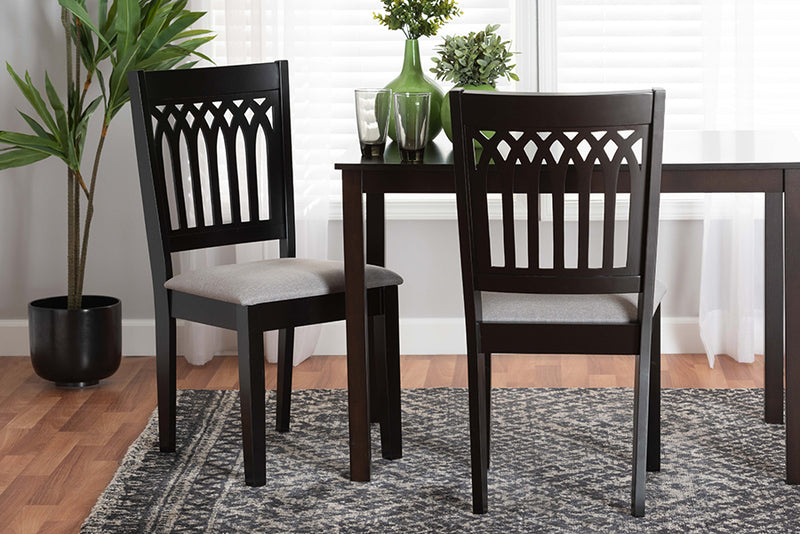 Oteria Modern Gray Fabric and Dark Brown Finished Wood 2-Piece Dining Chair Set