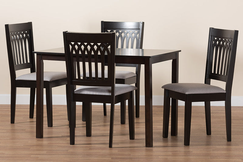 Oteria Modern Gray Fabric and Dark Brown 5-Piece Dining Set Baxton
