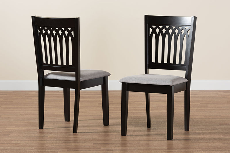 Oteria Modern Gray Fabric and Dark Brown Finished Wood 2-Piece Dining Chair Set