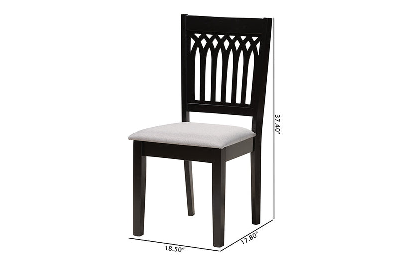 Oteria Modern Gray Fabric and Dark Brown 2Pc Dining Chair Set Baxton