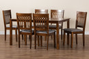 Oteria Modern Gray Fabric and Walnut Brown 7-Piece Dining Set Baxton