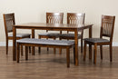Oteria Modern Gray Fabric and Walnut Brown 6-Piece Dining Set Baxton