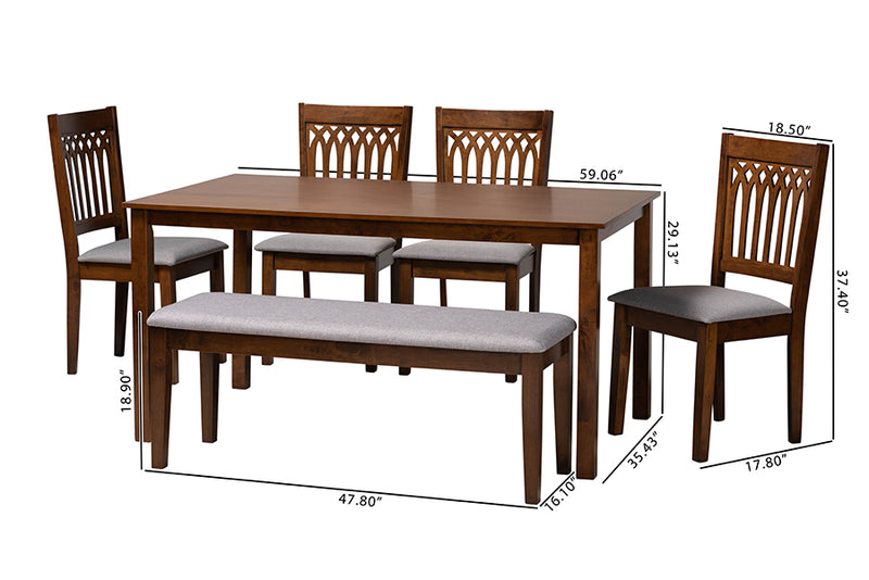 Oteria Modern Gray Fabric and Walnut Brown Finished Wood 6-Piece Dining Set