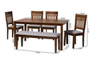 Oteria Modern Gray Fabric and Walnut Brown 6-Piece Dining Set Baxton