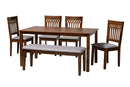 Oteria Modern Gray Fabric and Walnut Brown 6-Piece Dining Set Baxton