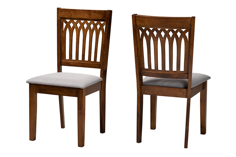 Oteria Modern Gray Fabric and Walnut Brown Finished Wood 2-Piece Dining Chair Set