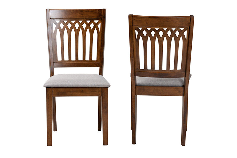 Oteria Modern Gray Fabric and Walnut Brown 2Pc Dining Chair Set Baxton