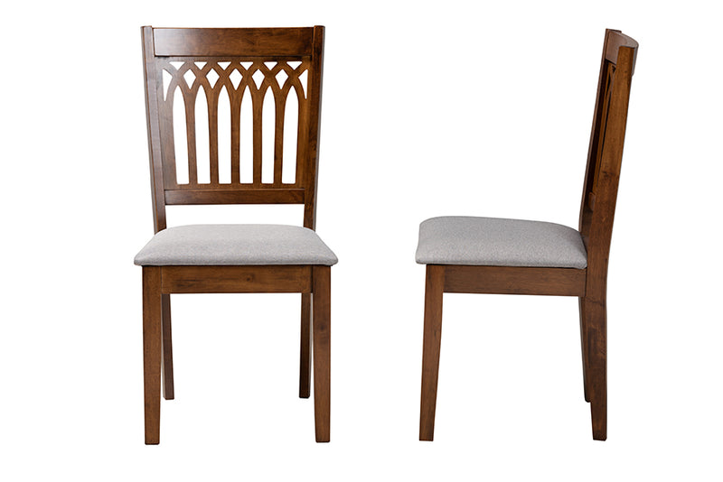 Oteria Modern Gray Fabric and Walnut Brown Finished Wood 2-Piece Dining Chair Set