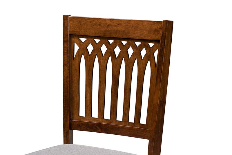 Oteria Modern Gray Fabric and Walnut Brown 2Pc Dining Chair Set Baxton