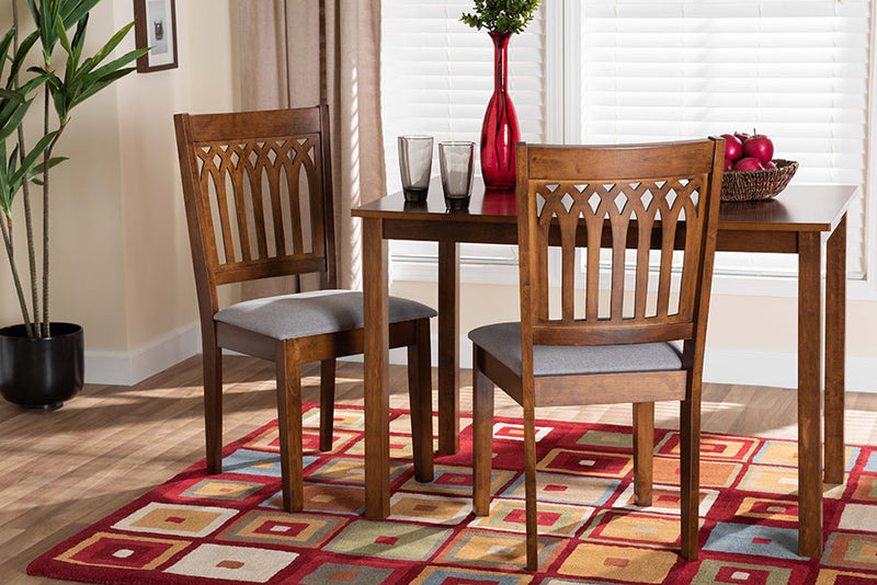 Oteria Modern Gray Fabric and Walnut Brown 2Pc Dining Chair Set Baxton