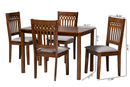 Oteria Modern Gray Fabric and Walnut Brown 5-Piece Dining Set Baxton