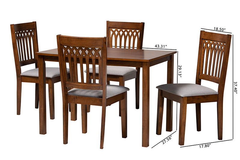 Oteria Modern Gray Fabric and Walnut Brown 5-Piece Dining Set Baxton