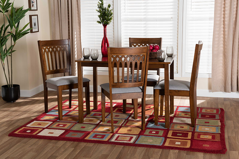 Oteria Modern Gray Fabric and Walnut Brown Finished Wood 5-Piece Dining Set