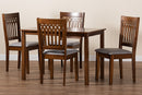Oteria Modern Gray Fabric and Walnut Brown 5-Piece Dining Set Baxton