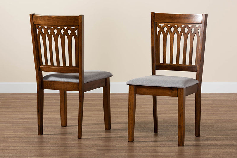 Oteria Modern Gray Fabric and Walnut Brown 2Pc Dining Chair Set Baxton