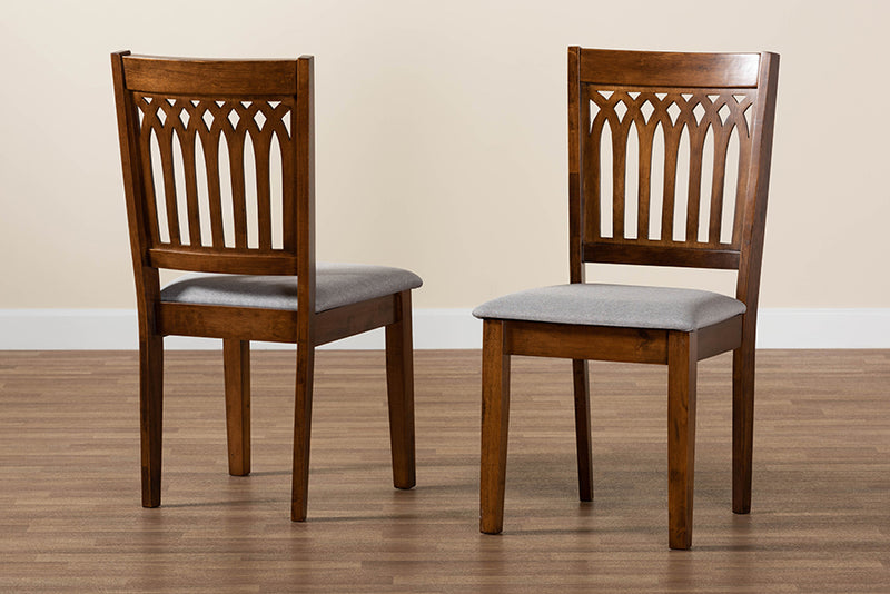 Oteria Modern Gray Fabric and Walnut Brown Finished Wood 2-Piece Dining Chair Set