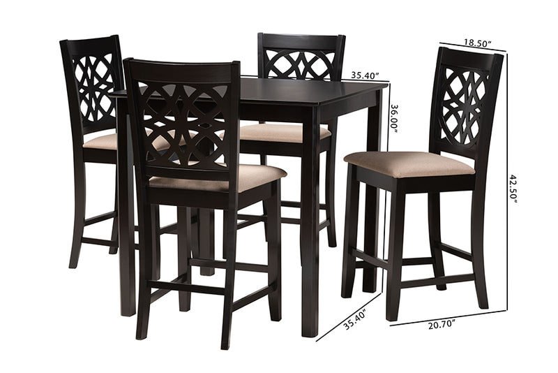 Lucy Modern Beige Fabric and Dark Brown Finished Wood 5-Piece Pub Set