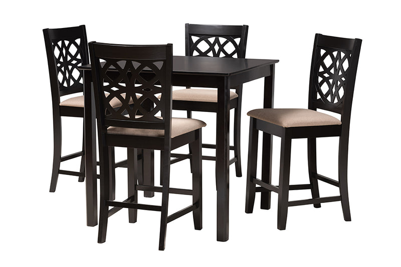 Lucy Modern Beige Fabric and Dark Brown Finished Wood 5-Piece Pub Set