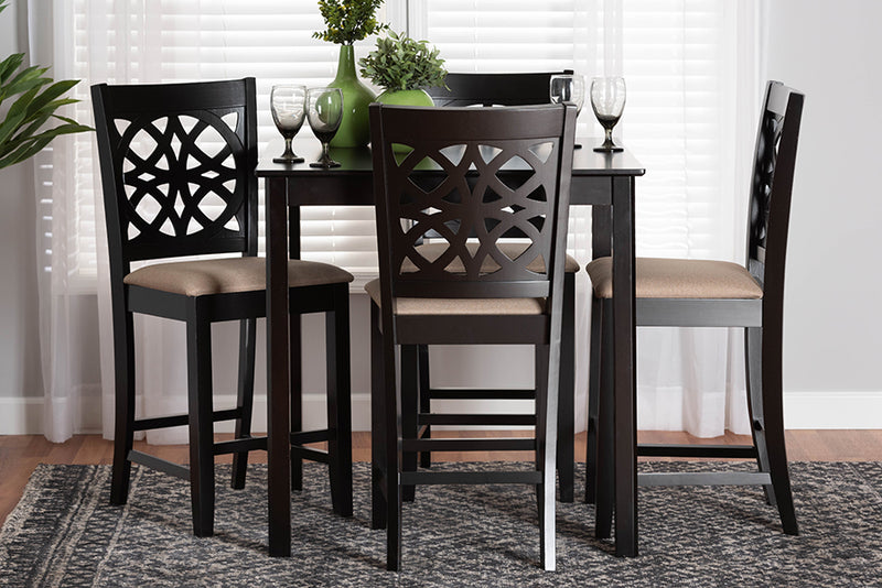 Lucy Modern Beige Fabric and Dark Brown Finished Wood 5-Piece Pub Set