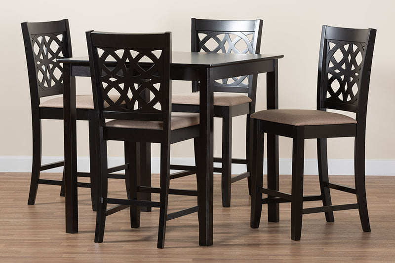 Lucy Modern Beige Fabric and Dark Brown Finished Wood 5-Piece Pub Set