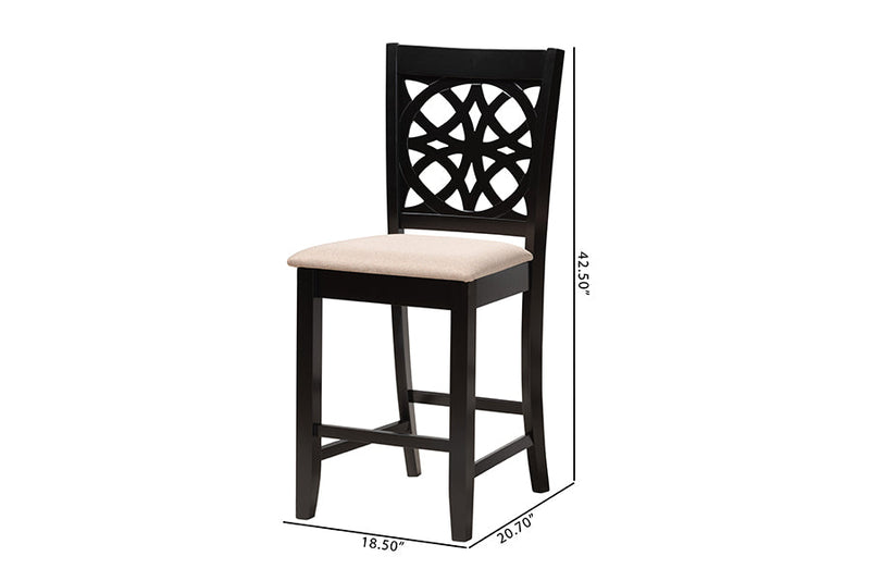 Lucy Modern Beige Fabric and Dark Brown 2Pc Counter Stool Set Baxton