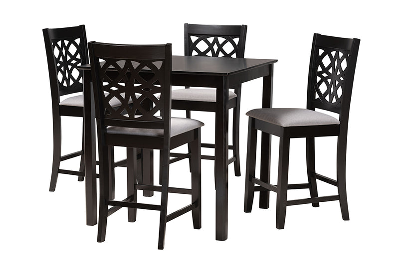 Lucy Modern Gray Fabric and Dark Brown Finished Wood 5-Piece Pub Set