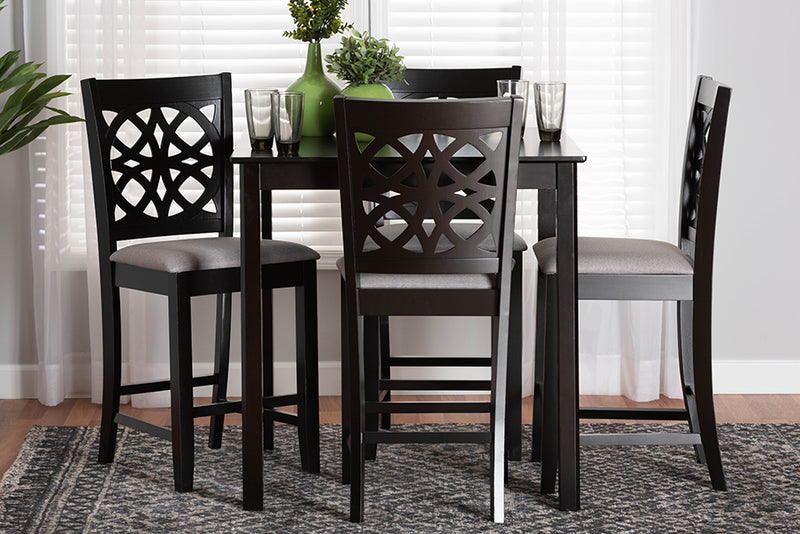 Lucy Modern Gray Fabric and Dark Brown Finished Wood 5-Piece Pub Set