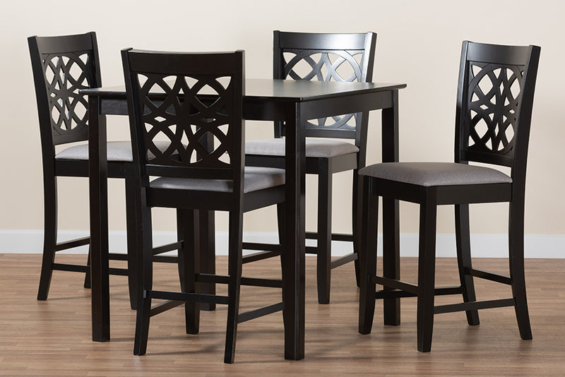 Lucy Modern Gray Fabric and Dark Brown Finished Wood 5-Piece Pub Set