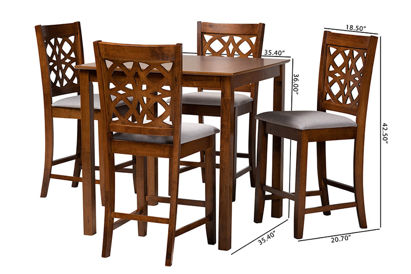 Lucy Modern Gray Fabric and Walnut Brown Finished Wood 5-Piece Pub Set