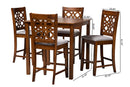 Lucy Modern Gray Fabric and Walnut Brown 5-Piece Pub Set Baxton