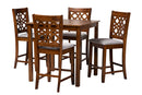 Lucy Modern Gray Fabric and Walnut Brown 5-Piece Pub Set Baxton
