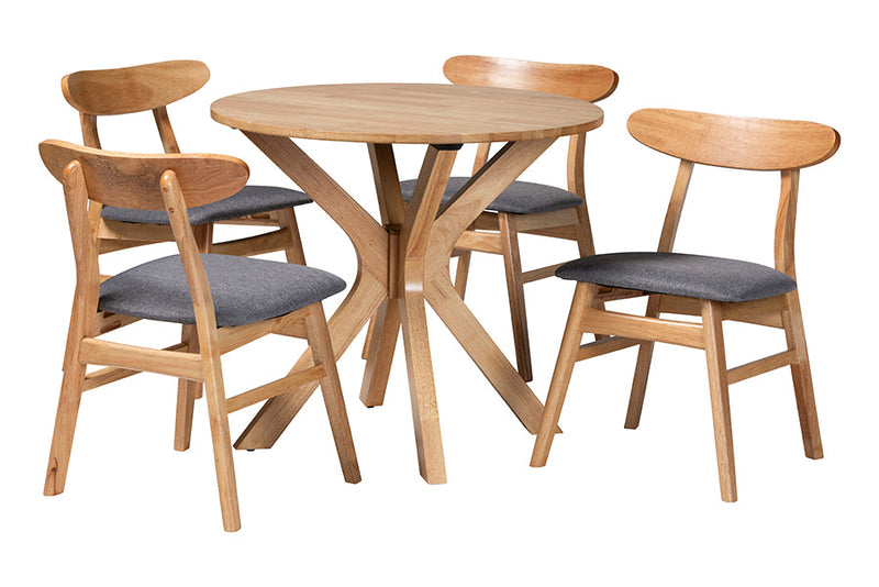 Barras Gray Fabric and Natural Brown 5-Piece Dining Set Baxton