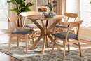 Barras Gray Fabric and Natural Brown 5-Piece Dining Set Baxton