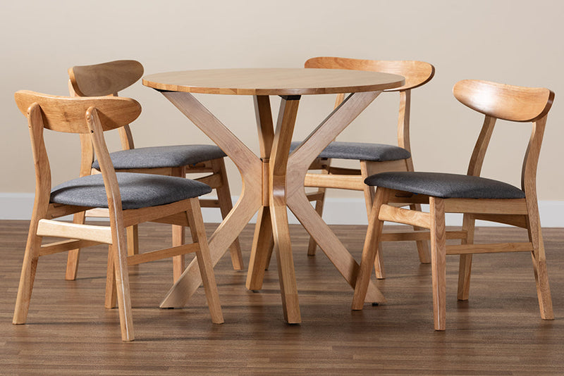 Barras Gray Fabric and Natural Brown 5-Piece Dining Set Baxton