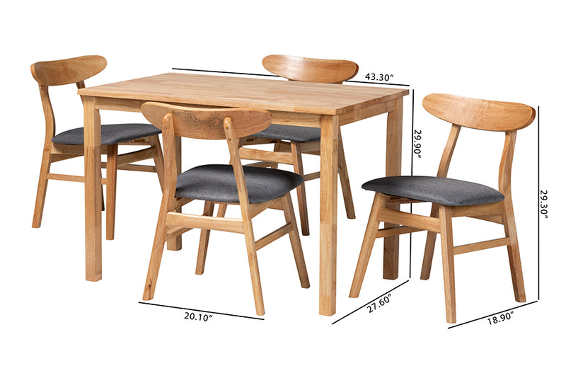Nariko Mid-Century Gray Fabric and Natural Brown Finished Wood 5-Piece Dining Set