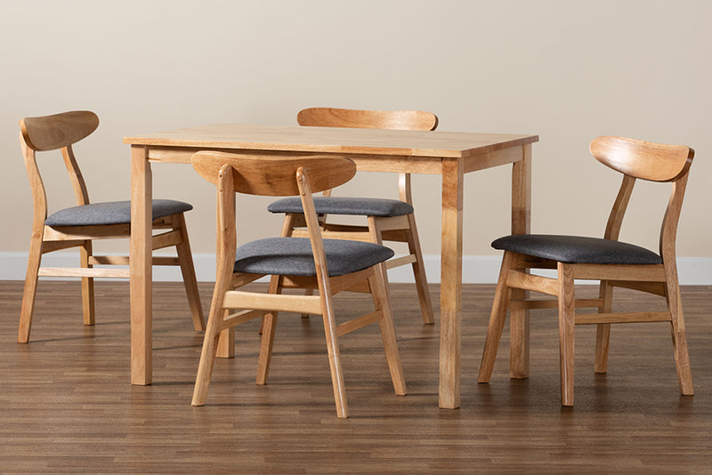 Nariko Mid-Century Gray Fabric and Natural Brown Finished Wood 5-Piece Dining Set