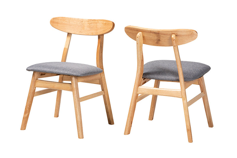 Melrose Gray Fabric and Natural Brown 2Pc Dining Chair Set Baxton