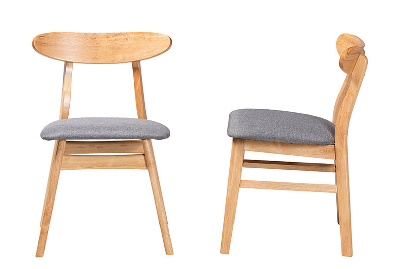 Melrose Gray Fabric and Natural Brown 2Pc Dining Chair Set Baxton