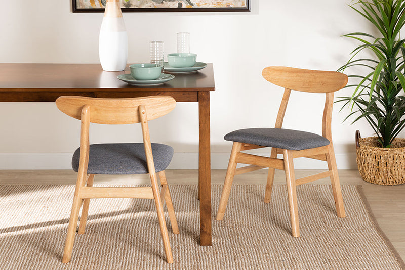 Melrose Gray Fabric and Natural Brown 2Pc Dining Chair Set Baxton